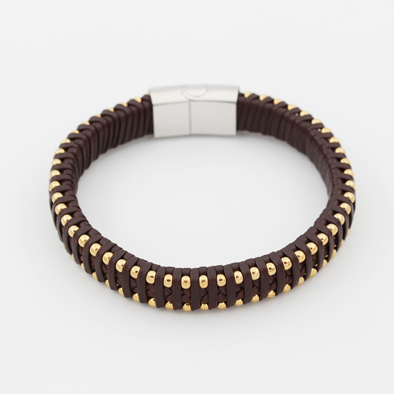 Vente en gros Bracelet en cuir bicolore en acier inoxydable