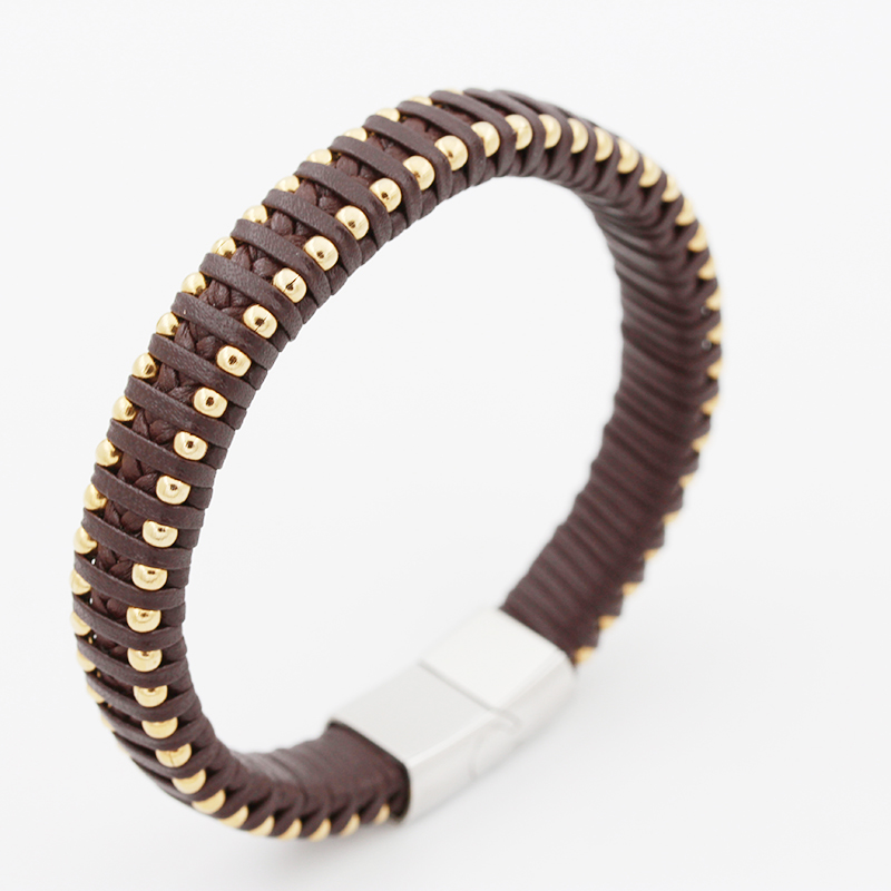 Vente en gros Bracelet en cuir bicolore en acier inoxydable