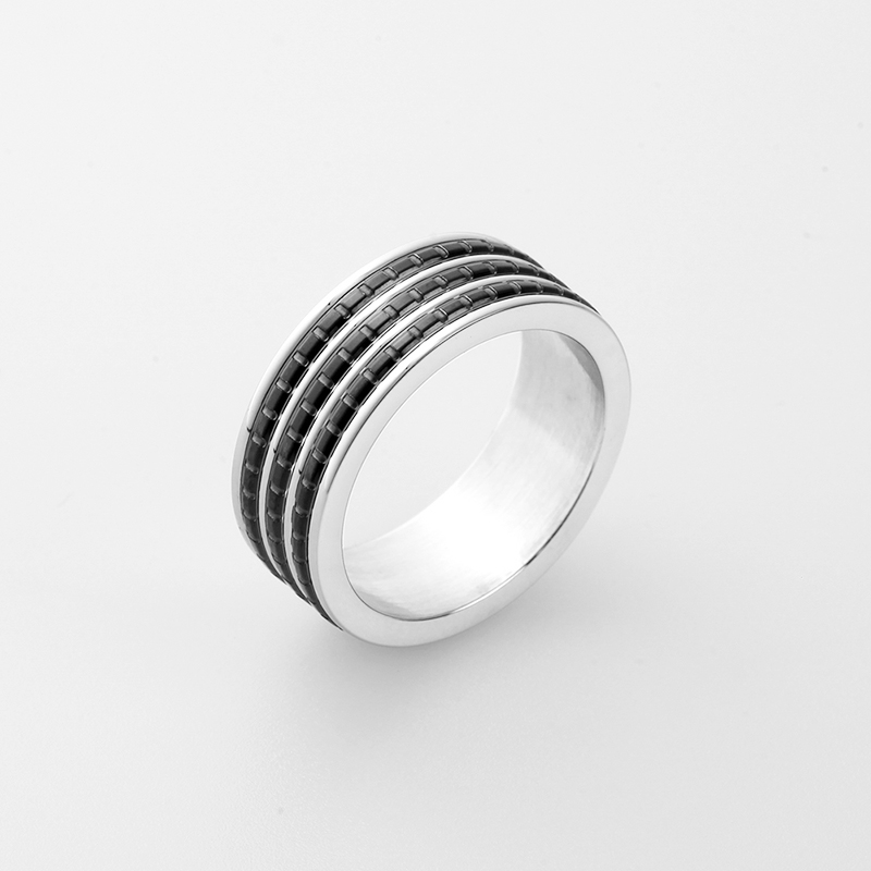Bague pour homme en acier inoxydable bicolore plaqué noir