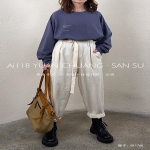 Pantalons amples pour femmes pour n\'importe quelle occasion, le plus confortable décontracté 11768 coton lin personnalisé Fashion pantalons amples avec ruban polyester