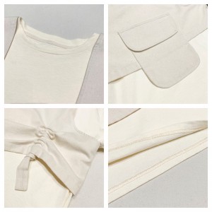 Coupe ample Style minimaliste à col rond Style de manches cousues Décontracté Surdimensionné en coton et lin de couleur unie sur mesure 19527 T-shirts + gilets