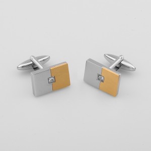 Boutons de manchette en or 18 carats gravables en acier inoxydable avec pierre de zircone cubique
