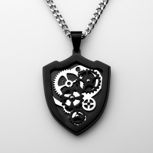 Pendentif en acier inoxydable engrenage collier noir et bleu bicolore bijoux pendentif homme créatif