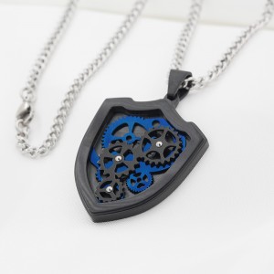 Pendentif en acier inoxydable engrenage collier noir et bleu bicolore bijoux pendentif homme créatif