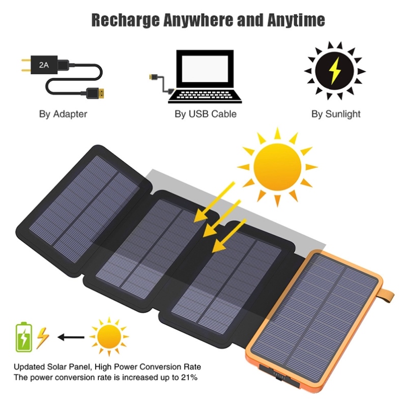 Chargeur rapide de batterie mobile portable sans fil étanche extérieur 1-5 panneaux solaires externes pliant la banque d'énergie solaire