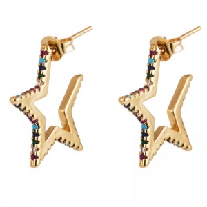 Cross-Frontières européennes et américaines NS Boucles d\'oreilles éoliennes Micro-incrustation Zircon ébréchée Coucles d\'oreilles étoile à cinq pointes Mode Boucles d\'oreilles Star Star