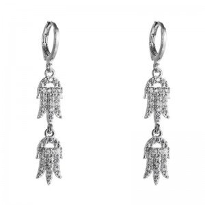 Boucles d\'oreilles européennes et américaines à la mode, boucles d\'oreilles en cuivre avec Zircon blanc, boucles d\'oreilles longues en forme de paume féminine