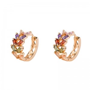 Personnalité européenne et américaine Feuille en laiton micro-incrusté Zircon boucles d\'oreilles de tempérament coréen féminin boucles d\'oreilles en métal vent froid