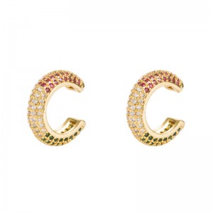 Ins serre européen et américain Boucles d\'oreilles en laiton plaqué or avec des boucles d\'oreilles en zircone couleur hommes-hop hommes et femmes sans clips oreilles percés