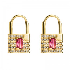EUROPÉENNES ET AMÉRICAINES Mode Creative Love Lock Boucles d\'oreilles Femme Cuivre Boucles d\'oreilles en plaqué or Micro-incrusté Couleur Zircon Bijoux d\'oreille Zircon