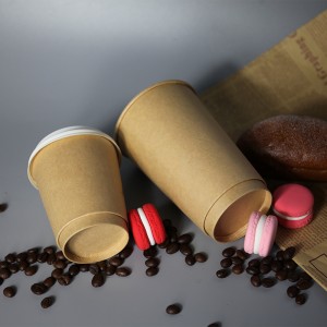 Coupe en papier à double mur double ML PE/PLA 16 Oz-Kraft