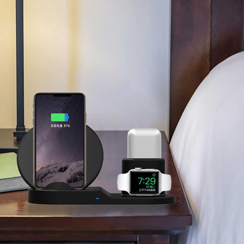 3 en 1 QI Wireless Charger Wireless Wireless Charger Stand Station de chargement sans fil Station de quai pour iPhone