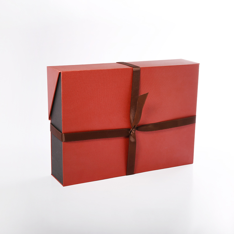 Custom Carré Square Square Square Papier magnétique rouge double couche ouverte Boîtes d'emballage avec ruban