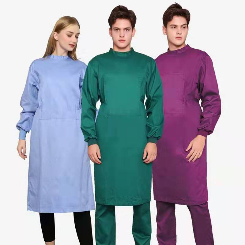 Vente d'usine coton vert foncé robes chirurgicales lavables