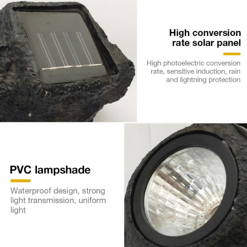 Lampe rocheuse à LED extérieure 4 LED Paysage solaire Pierre Jardin Light