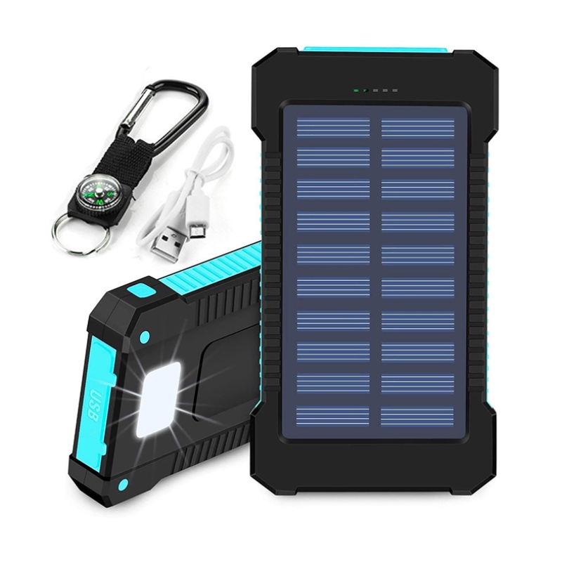 Banque Solar Power Bank Dual USB Power Bank 20000mAh Chargeur de batterie étanche Panneau solaire portable externe avec lumière LED