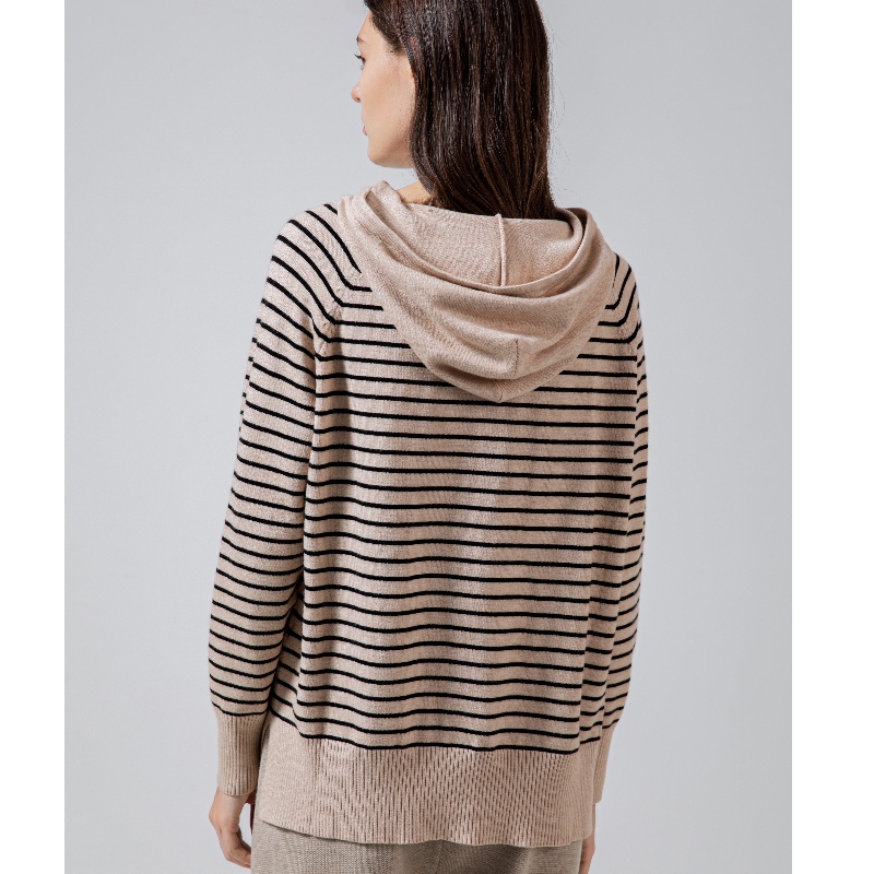 Tendance à la mode Simple Loisirs Joker Fondation Knit Sweat à capuche à capuche à rayures 68060#
