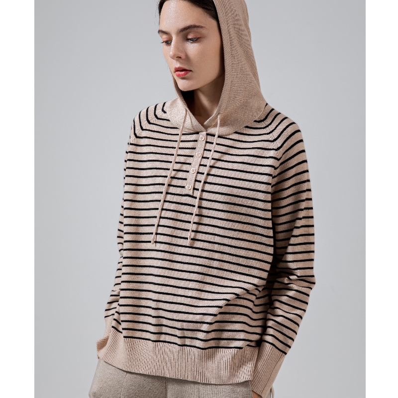 Tendance à la mode Simple Loisirs Joker Fondation Knit Sweat à capuche à capuche à rayures 68060#