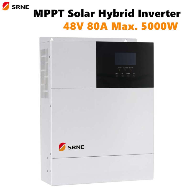 SRNE MPPT MAX 5000W SOLAR HYBRID INVERTER 80A PURE SINE WAVE D'ondes SINE 48V 220V PV Charge 145V 50HZ 60HZ Auto LCD Auto écran LCD