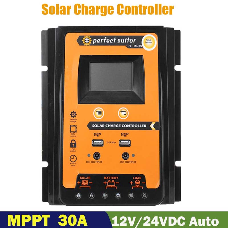 PWM 30A 12V 24VDC Régulateur de batterie Régulateur de batterie Panneau solaire avec écran LCD à la sortie USB