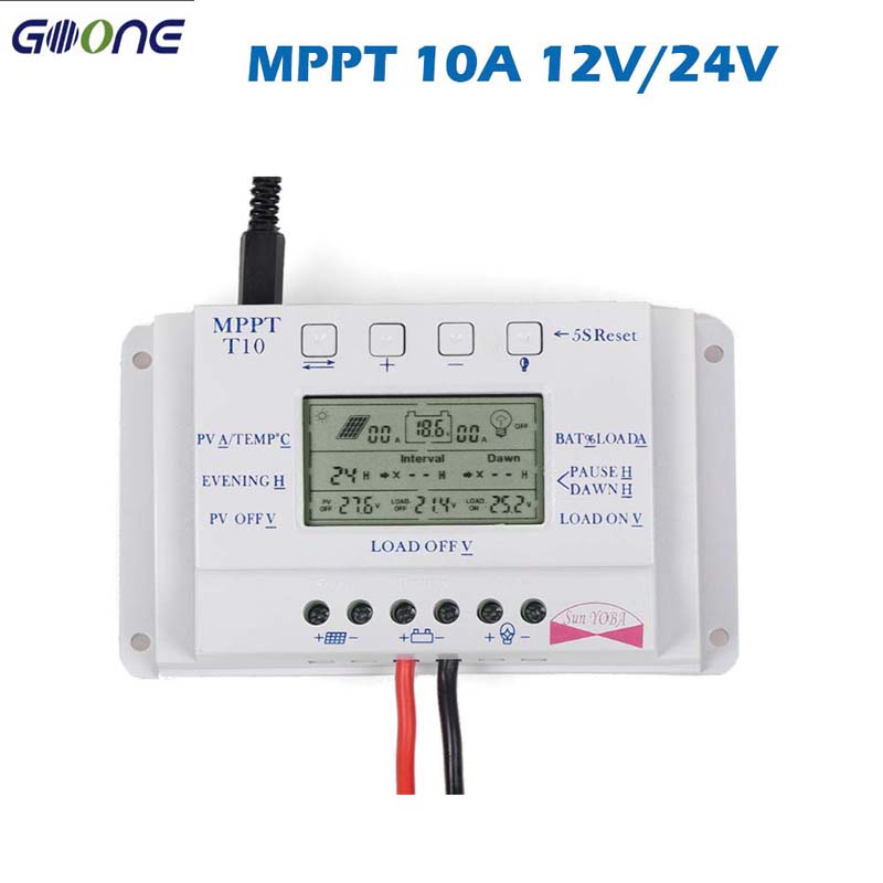 Contrôleur de régulateur de charge de panneau solaire PWM 20A 10A T10 T20 12V 24V Auto écran LCD Lumière et double minuterie