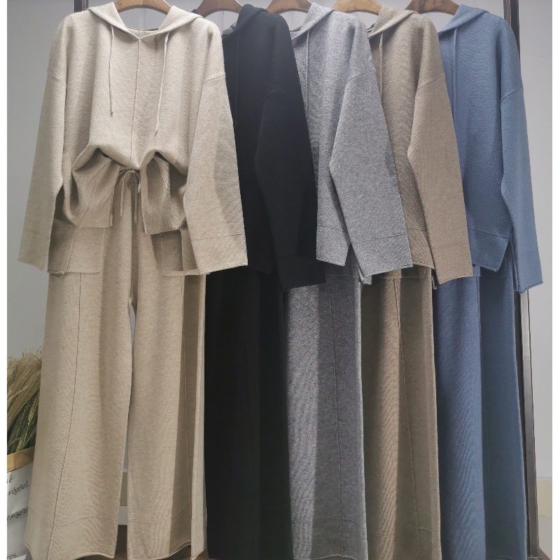 Pull simple de laine occasionnel à la mode en deux pièces Sweat à capuche 69056#