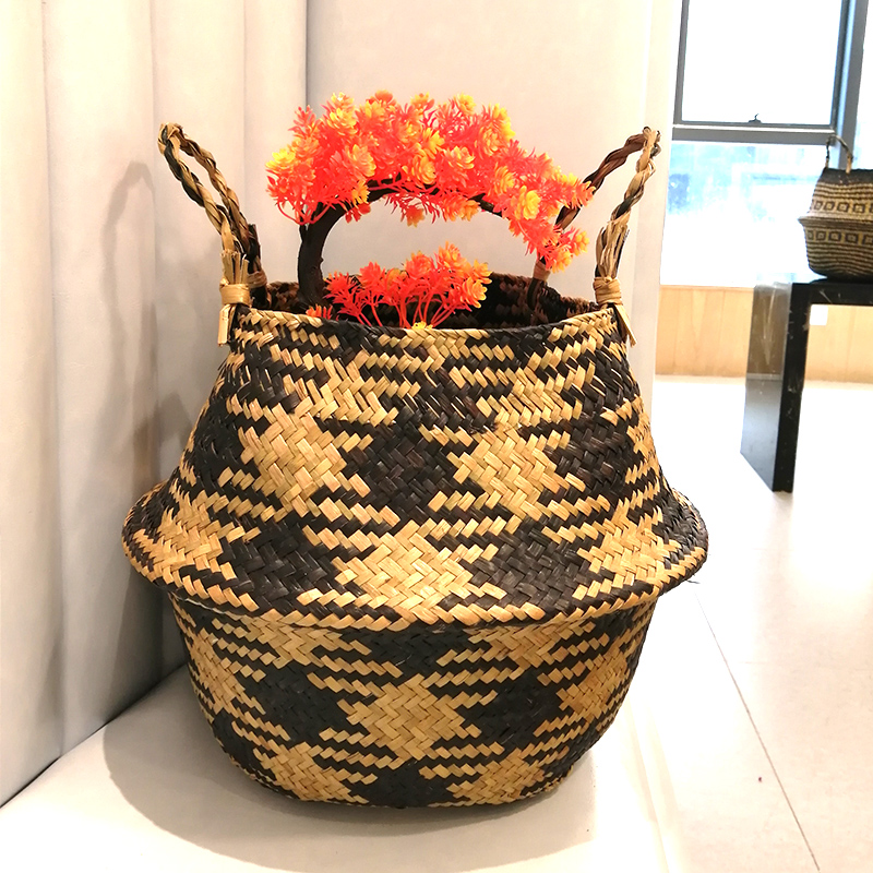 Panier de rangement aux algues à la main panier en osier rattan herbe herbe jardin flowerpot patterns pinkot