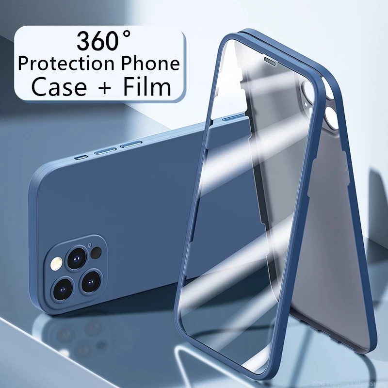 Nouveau boîtier de téléphone complet 360 avec protège-écran Couvercle d'écran intégré Film de verre pour iPhone 12 Pro Max