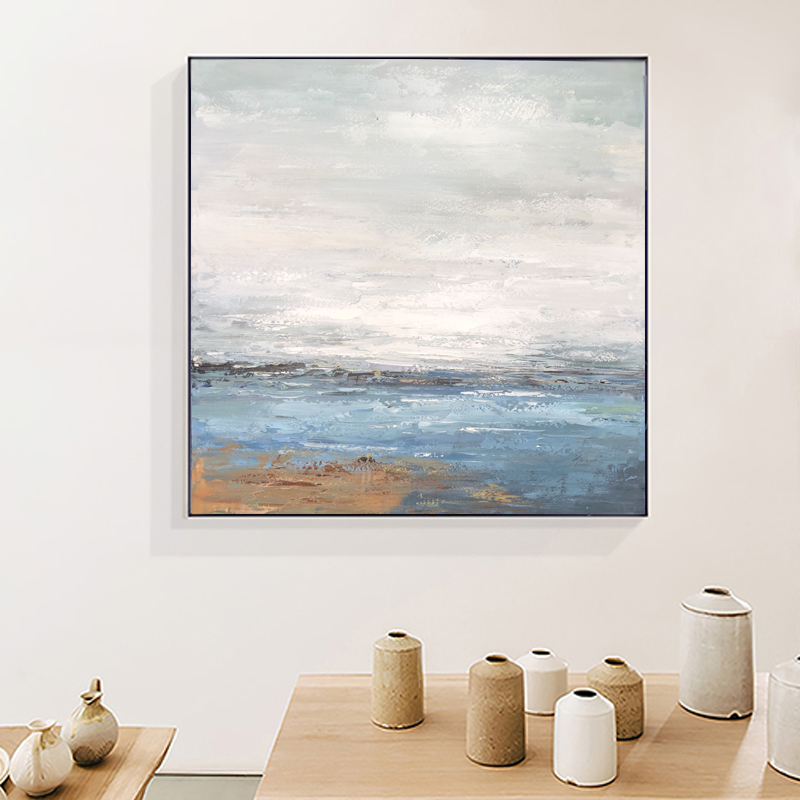 Paysage marin Pure Handmade Artwork Abstrait Encadré Peinture Acrylique Décoration murale Toile Peinture à l'huile pour salon