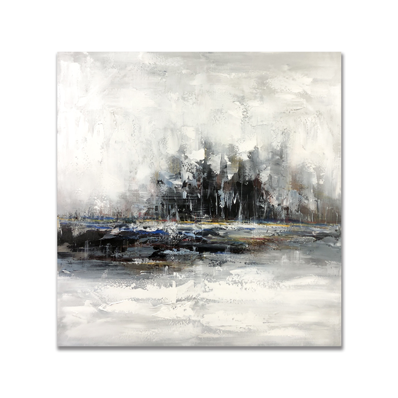 Vente chaude Abstrait Artwork sur toile Modren Noir et Blanc Peintures à l'huile à la main pour salon Décoration murale