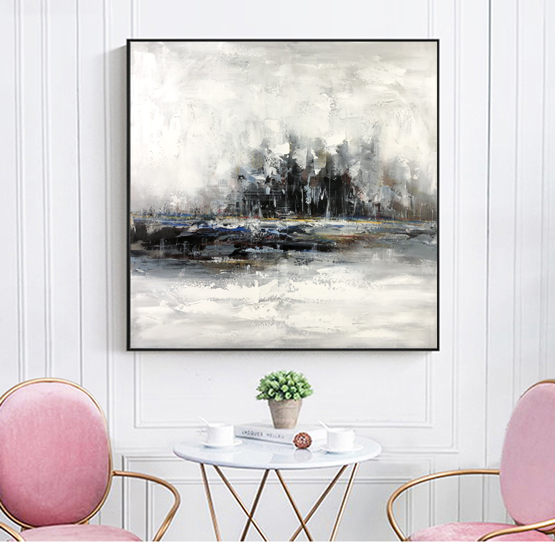 Vente chaude Abstrait Artwork sur toile Modren Noir et Blanc Peintures à l'huile à la main pour salon Décoration murale
