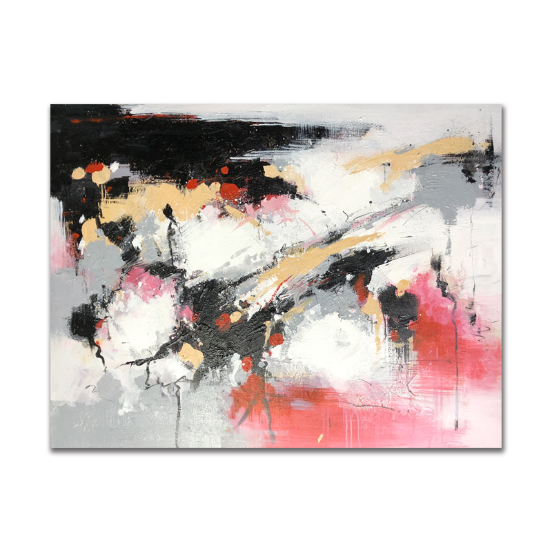 Vente chaude grande taille rose etnoir peint à la main sur toile de peinture acrylique décor mural abstraite oeuvatrice huile pour salon