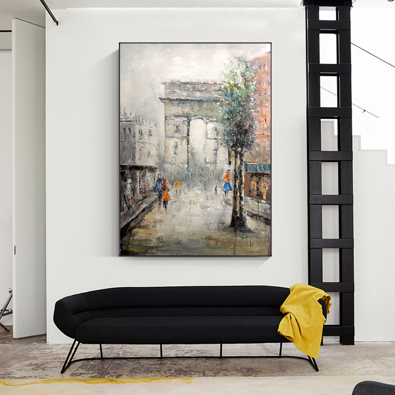 Nouveau produit peint à la main Mandum de style moderne de style Eiffel paysage décoration peinture à l'huile