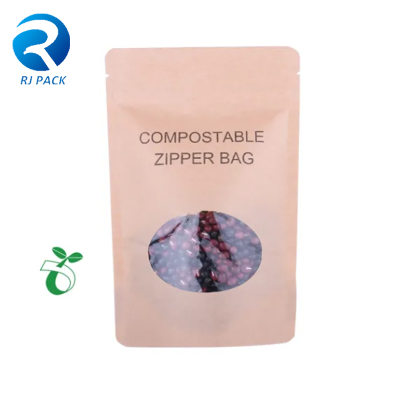 100% de chaleur compostable refermable haute barrière alimentaire emballage d'emballage debout pour la pochette sac kraft