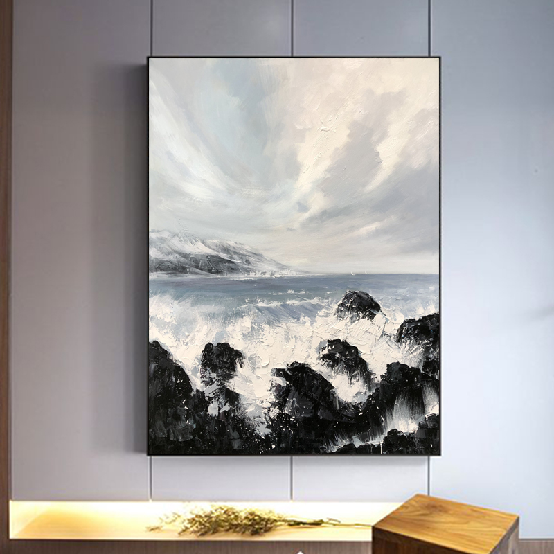 Paysage moderne de la décoration murale peinture abstraite à l'huile de balnéaire à la main