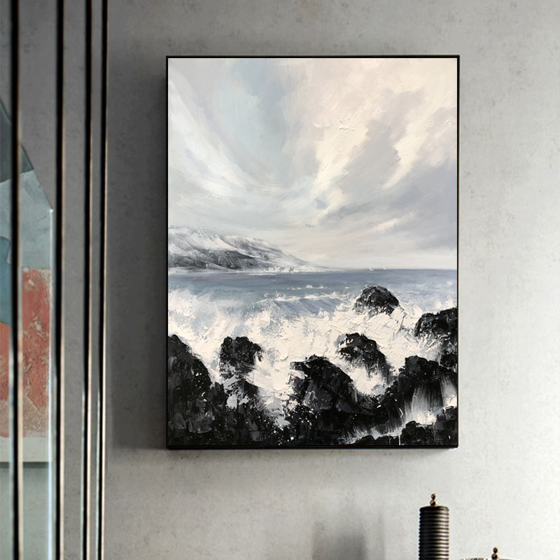 Paysage moderne de la décoration murale peinture abstraite à l'huile de balnéaire à la main