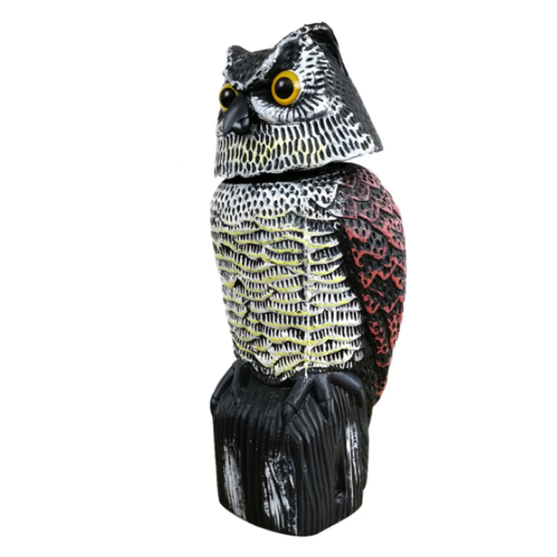 Épaisseur de chouette en plastique d'oiseau réaliste épouvantable avec la tête et le son tournant pour le jardin de jardin anti-oiseaux anti-norme