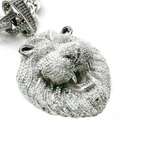 Véritable pendentif à la tête de lion de hip-hop personnalisé avec collier à chaîne cubaine