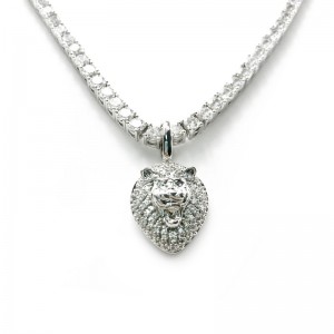 Pendentif de tête de lion de hip hop en plaqué or véritable avec collier à chaîne cubaine (petit)