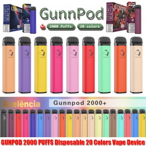 GRUNNPOD 2000 Puffs Vêtements jetables pré-remplis de la batterie de 1250mAh E Cigarette Deivce 18350 8ml Vaporisateur Kit de démarreur VS elf Bar 20 Flavs Stylo Pod Gunpod