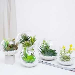 Succulent artificiel en pot en verre
