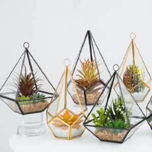 Succulent artificiel en pot en verre