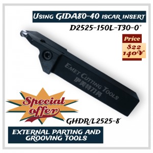 Outils de coupe EMET, outils de retournement externes, outils de séparation extérieure et d\'outils de rainure, en particulier pour l\'usinage de la roue, à l\'aide d\'ISCAR GIDA80-40 Insérer, GHRR/L2525-8, GHRR/L2525-6