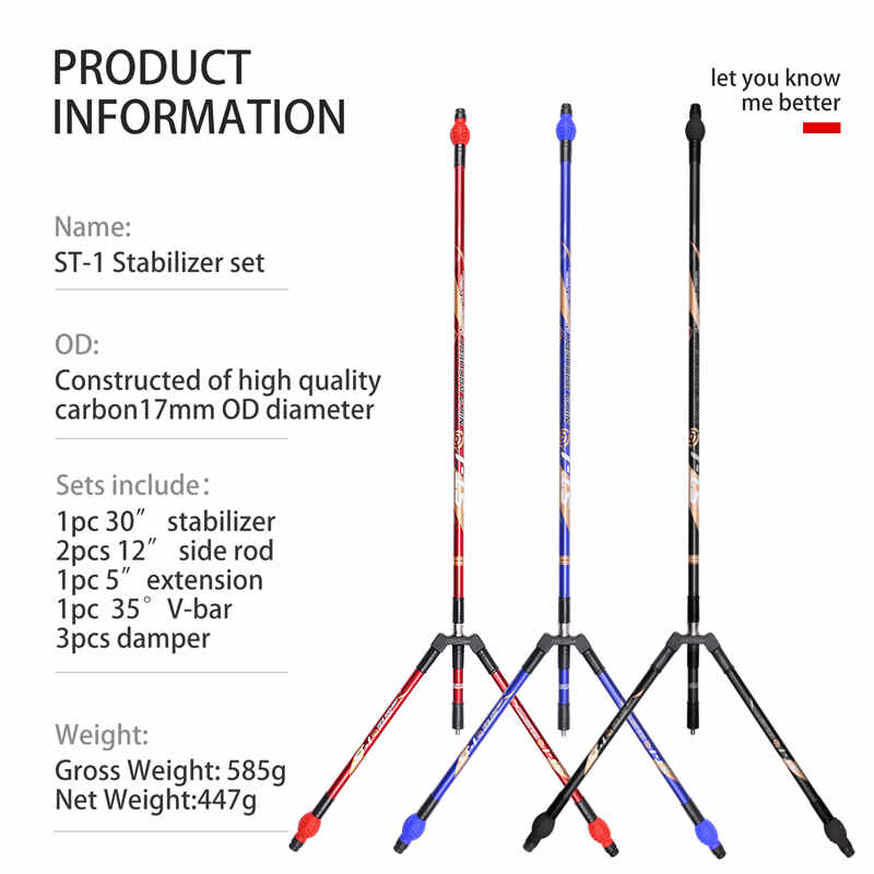 Elong Outdoor 240032 ST-1 Stabilisateur de carbone Set Accessoires d'arc de tir à l'arc pour la prise de vue