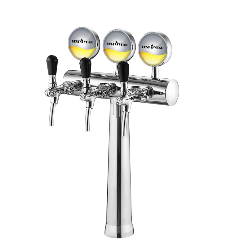 Tour à bière en laiton à trois voies avec lumière LED