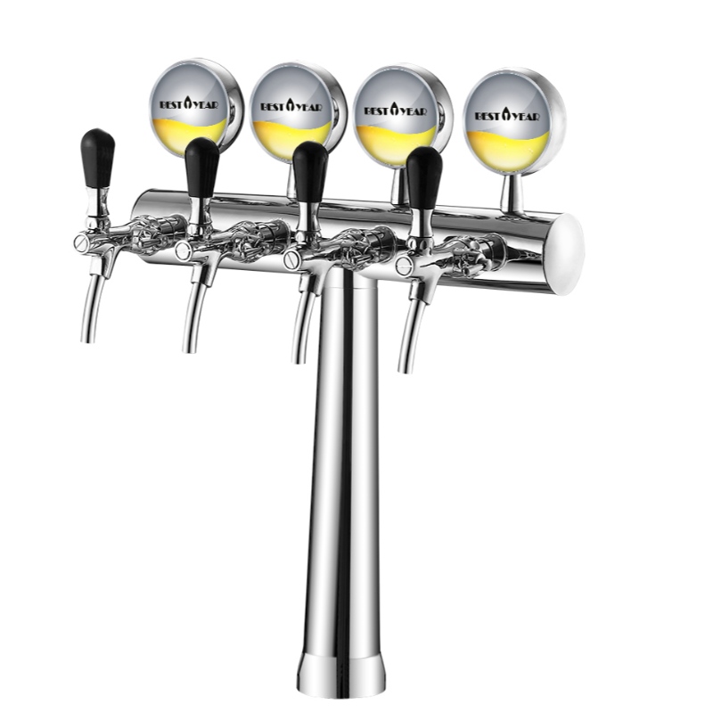 Tour à bière en laiton 4 voies avec lumière LED avec robinets