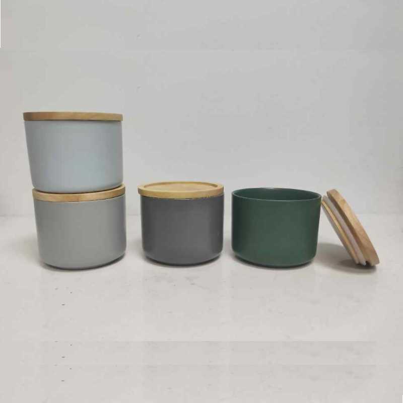 Vente en gros petit rond avec couvercle en bois céramique de stockage de style coiffe