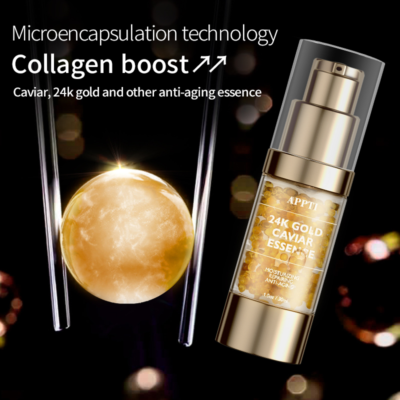 En gros blanchissage en gros blanchissage 24k Gold Caviar Sérum Organic Anti-vieillissement éclaircissant Sérum de collagène