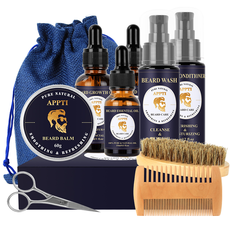 En stock Produits de soin de la peau des hommes Pure Nutriments Soins de la barbe Ensemble de crème de la barbe de croissance de la barbe