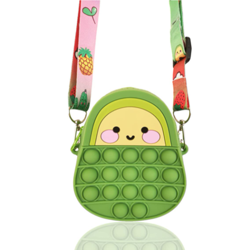 Petits fruits Fidget Toys pour filles, soulagez le stress Sillicone Bubble Sensory Sensory Sacs Sac à bandoulière